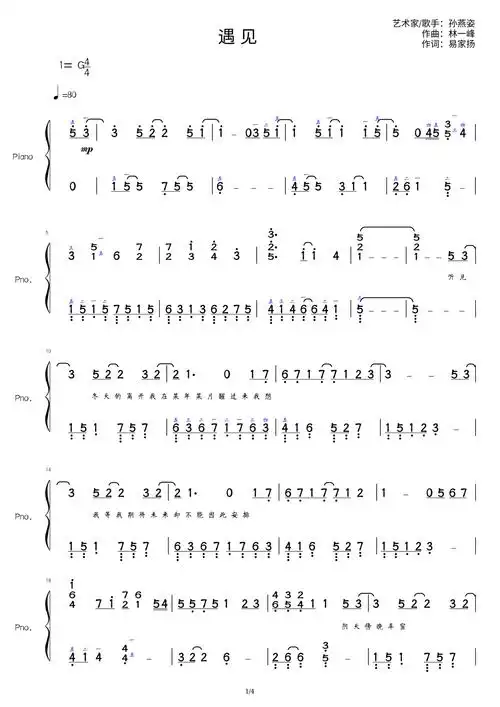 孙燕姿《遇见》钢琴简谱1