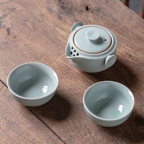 快客杯携便旅行随行茶具哥窑汝窑快客杯陶瓷一壶二两杯家用便携旅行
