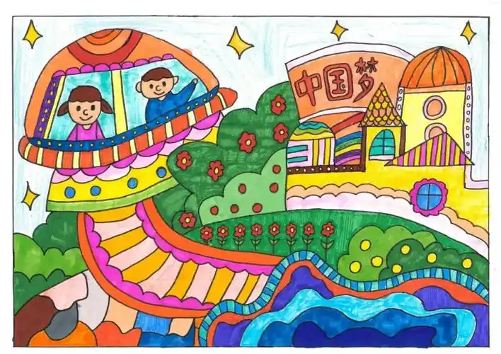 小学生"喜迎二十大,庆建团百年"绘画作品6张-图2