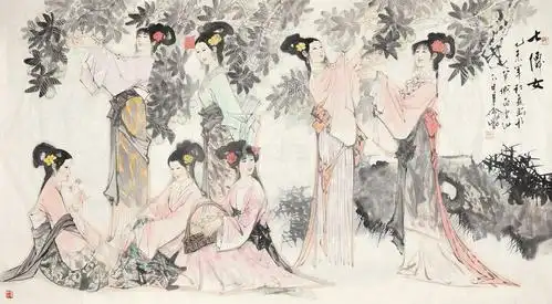 林峥明 乙未(2015年)作 七仙女 镜片 设色纸本