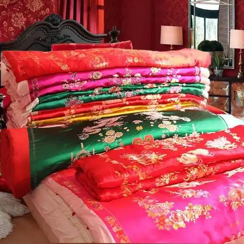 真丝软缎被面杭州丝绸被套绣花老式结婚被罩被套定制