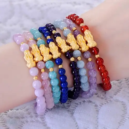 蒂蔻黄金貔貅手链女款3d硬足金紫晶石手串本命年节日礼物