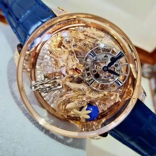 捷克豹玫瑰金龙行天下t钻满钻版天体陀飞轮自动机械腕表lbl0473