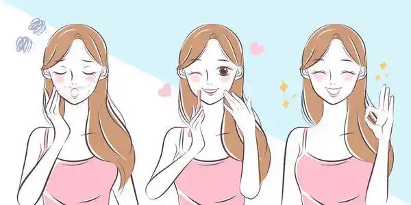 皮肤的妇女女人的头发问题女人与面临的问题卡通美丽女人之前和之后的