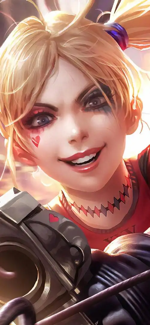 dc反派小丑女手绘高清手机壁纸