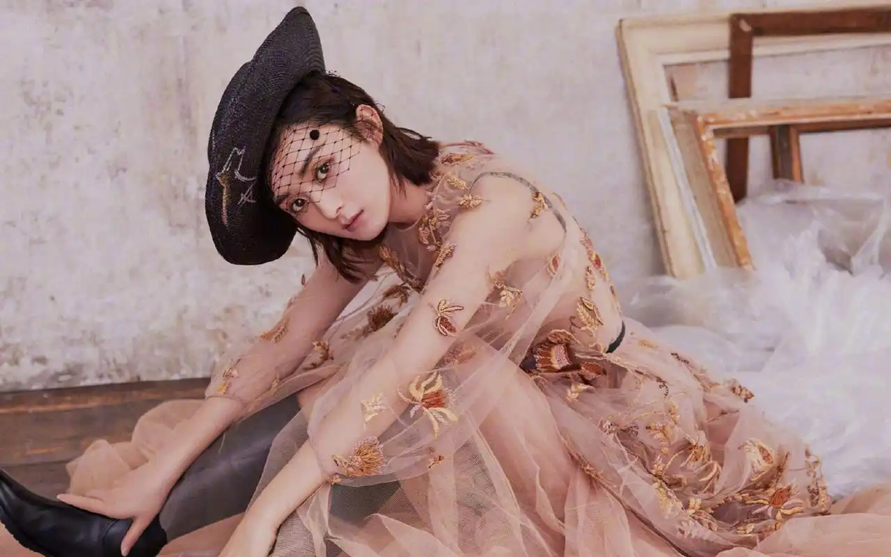 赵丽颖透视绣花长裙性感写真高清壁纸