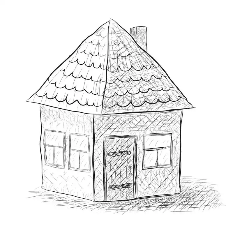 房屋素描,可爱的小房子素描矢量图