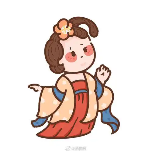 免抠素材可可爱爱唐朝仕女手绘人像插画