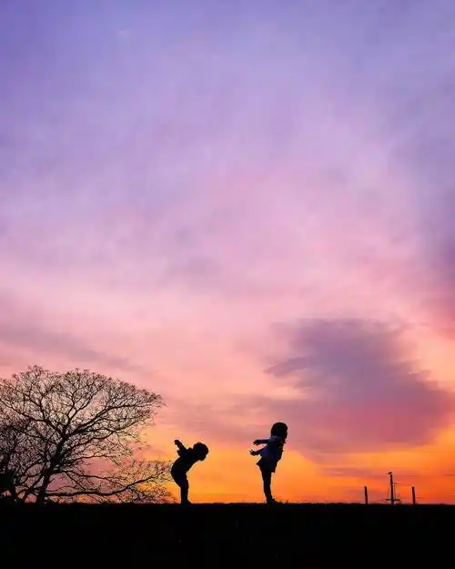 【唯美图鉴】夕阳,晚霞与姐弟俩