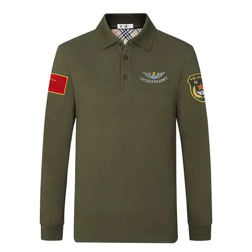中国陆军军装部队长袖男polo衫八一t恤特种兵服装军迷翻领训作服