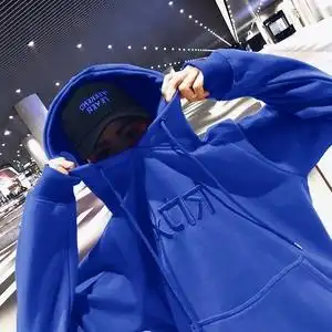 cec宝蓝色卫衣女连帽春季宽松加绒2019新款潮ins韩版套头纯色外套