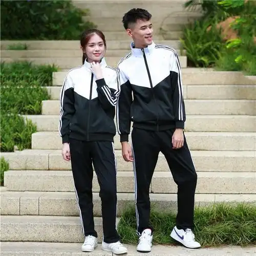 中学生校服套装宽松长袖运动服高中生初中生班服黑白三件套春秋装