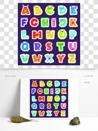 卡通字母表 i>与 /i> i>情 /i> i>感 /i>彩色可爱字体字符324_432竖版