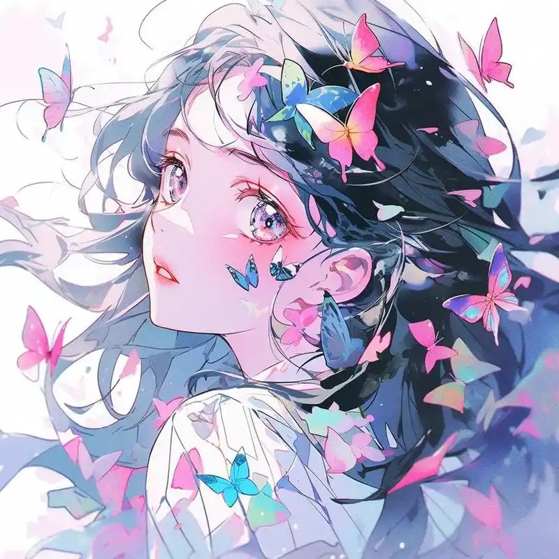 女生动漫头像系列47|蝶93 粉蓝色蝴蝶少女