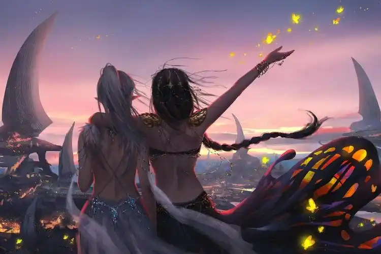 鬼刀风铃公主和冰公主坐蝴蝶背影电脑桌面壁纸