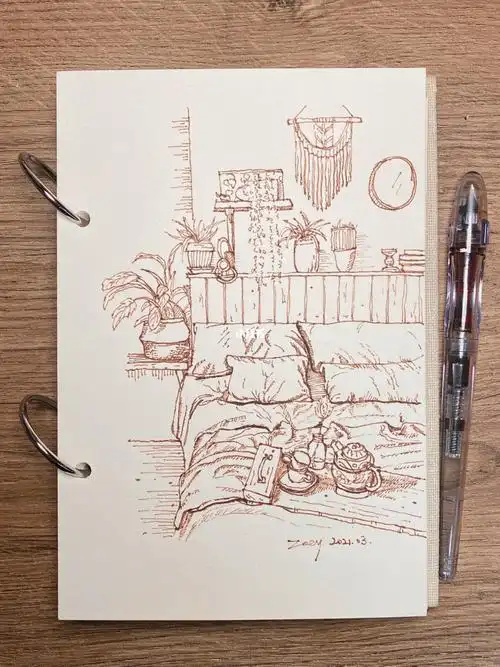 钢笔速写卧室一角
