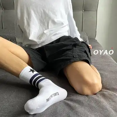 我要商店3双体育生白袜中筒篮球五角星三条street潮牌吸汗运动袜