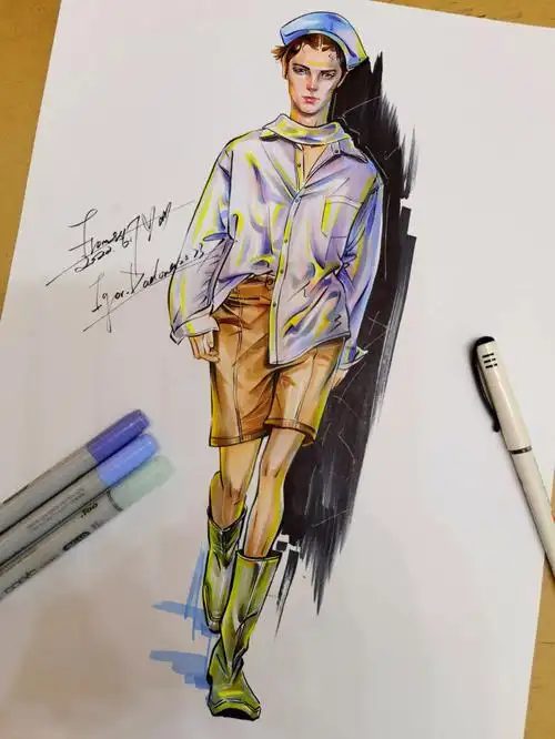 服装效果图马克笔男装手绘内附秀场图