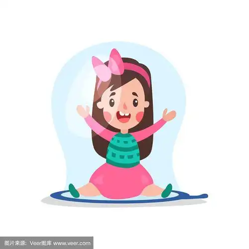 可爱的卡通小女孩坐在巨人里面