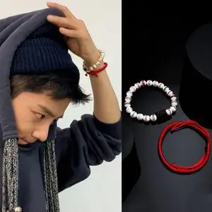 肖战同款手链佛珠红绳手串转运珠白色手绳简约饰品轻奢小众精致女