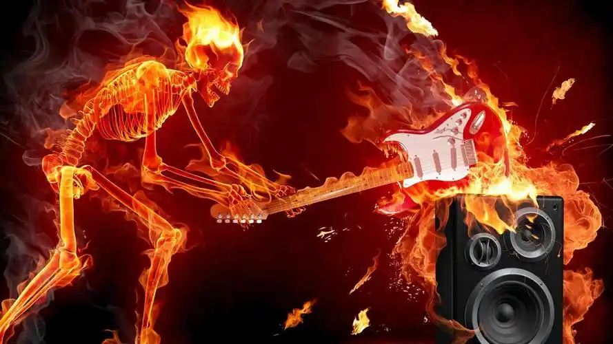 描述: 火吉他摇滚音-音乐爱好者壁纸 当前壁纸尺寸: 1366 x 768