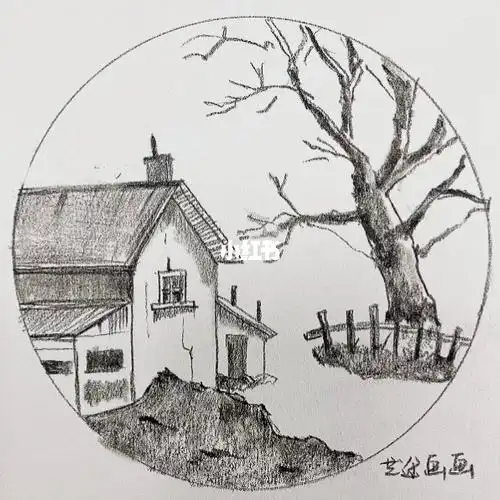 素描炭笔简笔风景小画29