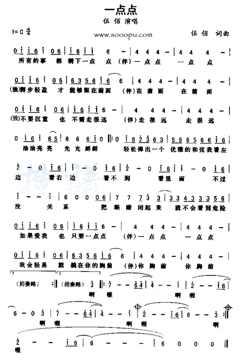 一点点简谱,佚名,原版完美弹唱吉它谱,爱曲谱谱