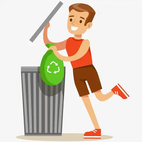 小男孩扔垃圾矢量插画