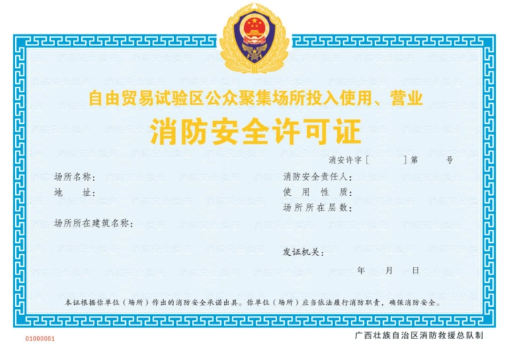 样式二: 《 自由贸易实验区公众聚集场所投入使用,营业消防安全许可证