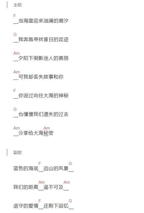 潮汐傅梦彤吉他谱和弦简谱