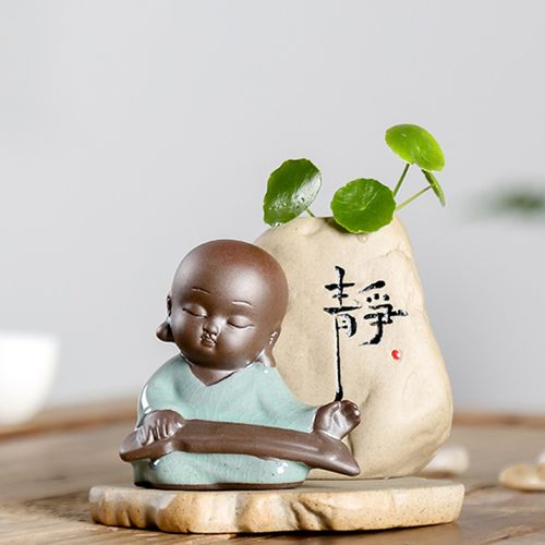 小和尚摆件 禅意 小沙弥茶宠摆件精品可养迷你小花器水培花瓶茶具