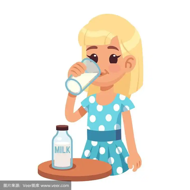 女孩喝牛奶卡通快乐的孩子喝牛