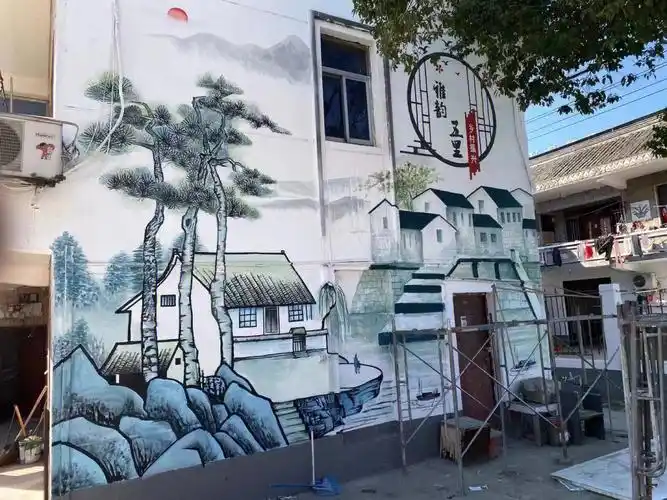 "美丽乡村"外墙墙绘#国画  #墙绘  #薯条小助手