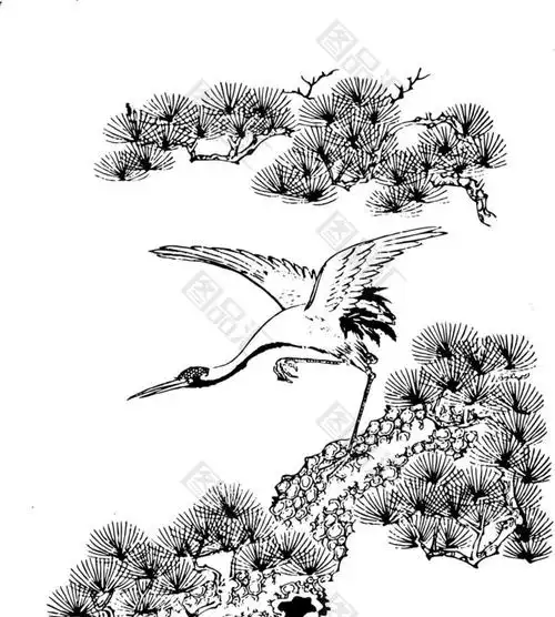 矢量黑白迎客松
