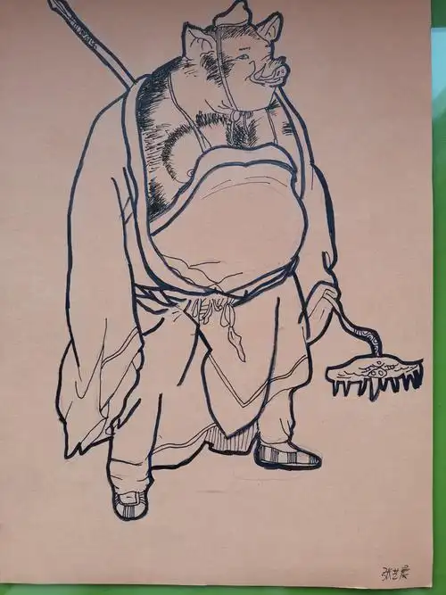 整体布局合理,猪八戒的帽子是不是有点小了,耙子形状没有画好