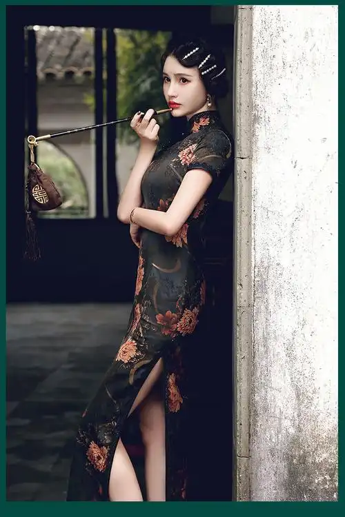 瑞品韩女军阀太太旗袍轻款复古民国风老上海黑色长款高端性感女 红色