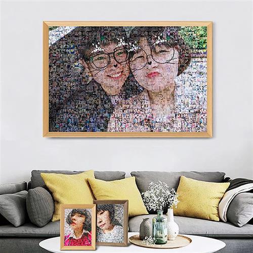 马赛克拼图效果多张照片合成一张相片墙定制礼物千图成像原木相框