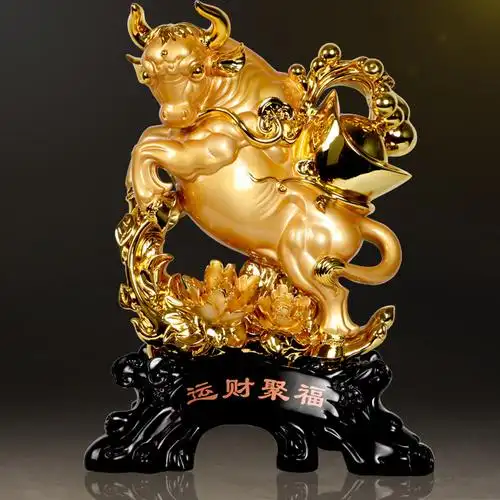 2021生肖牛年摆件招财牛运财聚福雅信树脂办公室风水开业乔迁礼品