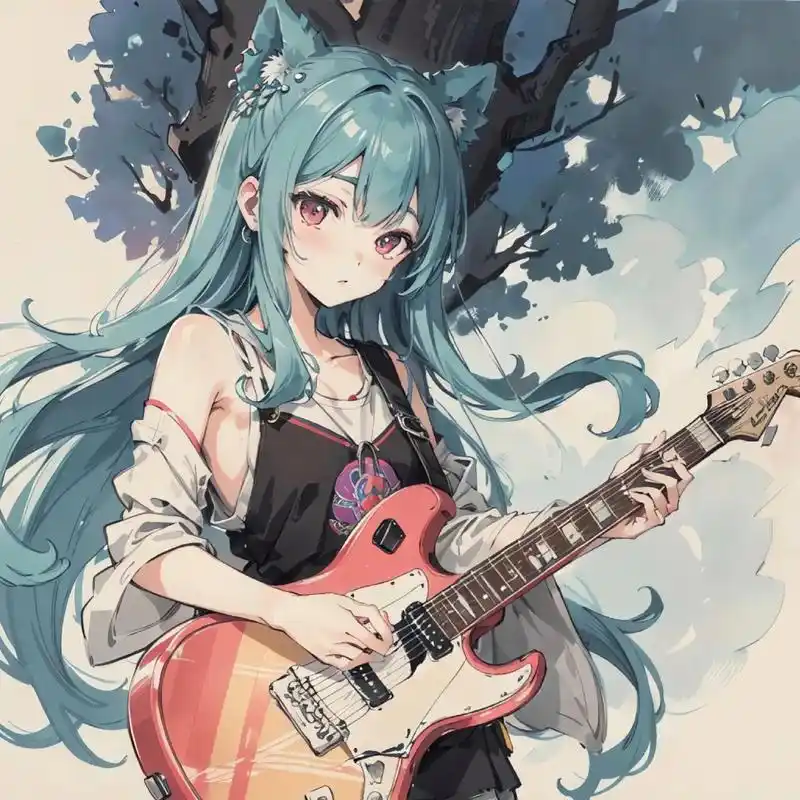 弹吉他的女生头像92 音乐之魂,吉他之音,如同鸟儿的翅膀翱翔; 流淌