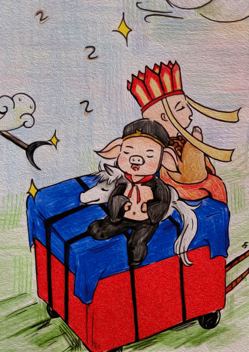 师傅小白龙还有猪八戒守住物资以防他人抢夺,而沙和尚一