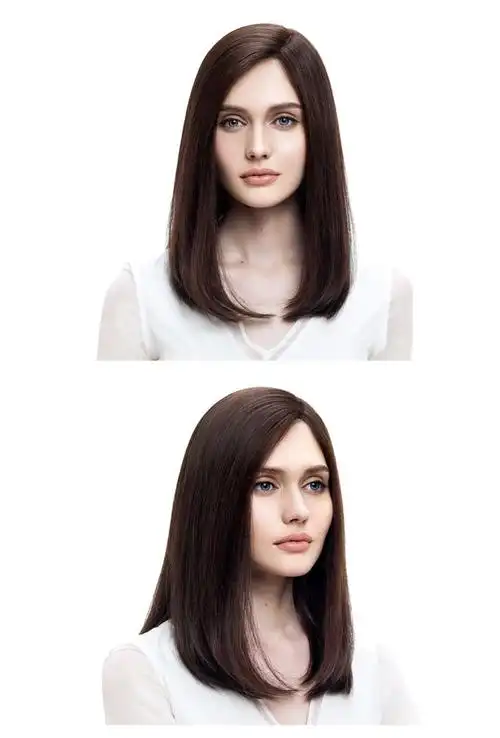 假发女中长直发斜刘海内扣齐肩锁骨发时尚潮流头套