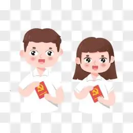 卡通手绘党员拿着党员证宣誓场景免抠素材pngpsd卡通手绘入党宣誓素材