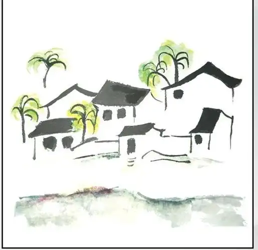 万安小叮铛幼儿园～小一班小梵高美术课创意水墨国画《冠中爷爷的房子