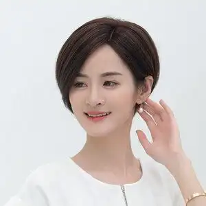 蓬松修脸波波头中分真发偏分圆脸短直发全头套 假发女短发真人