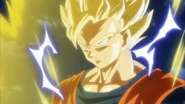 悟空通过修炼突破瓶颈,达到了超级赛亚人第二阶段,头发更加竖立,散发