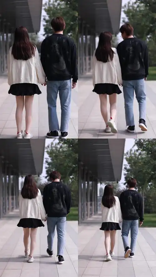 情侣牵手渐行渐远背影