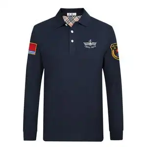 中国海军polo衫男长袖陆军刺绣军装空军翻领纯棉t恤军迷秋衣服装