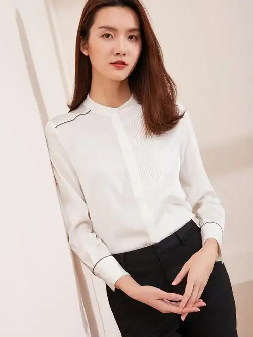 支持团购高端定制真丝衬衫女白色春季新款重磅桑蚕丝上衣长袖衬衣