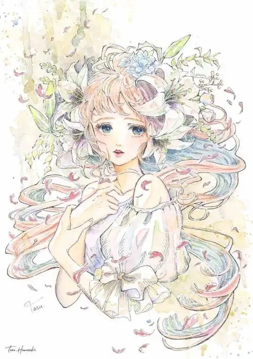 水彩插画丨日式淡雅小清新水彩动漫少女,仙气十足! - 元艺考