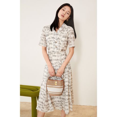 yiner音儿女装夏季通勤时尚印花双翻v领连衣裙